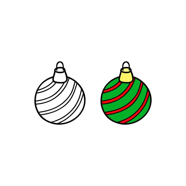 Zarys Doodle Kolorowe Christmas Ball Lub Bombka Izolowane Białym Tle — Wektor stockowy