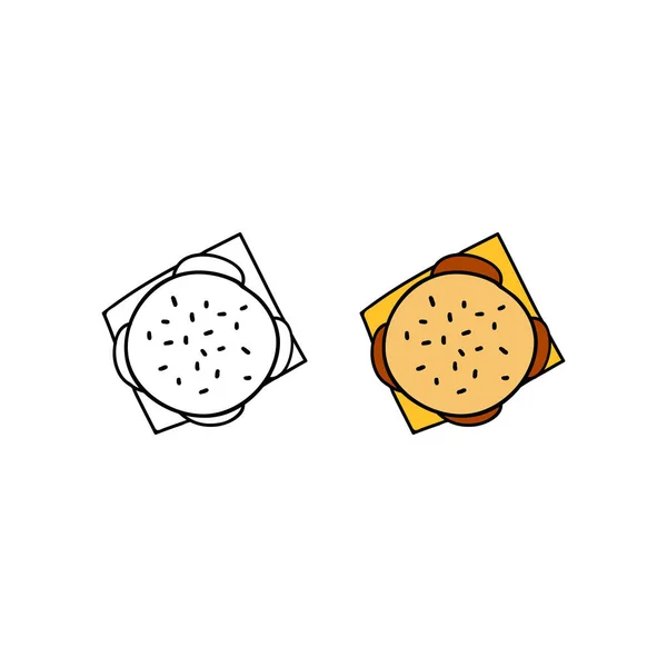 Burger Coloré Contour Dessiné Main Isolé Sur Fond Blanc — Image vectorielle