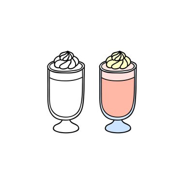 Karalama çizgisi ve renkli milkshake, beyaz arka planda izole edilmiş kremalı..