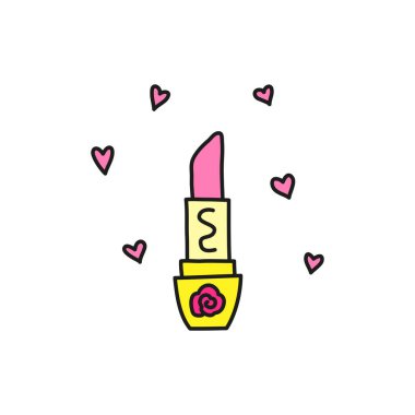 Beyaz arka planda izole edilmiş kalpleri olan şirin renkli ruj simgesi.