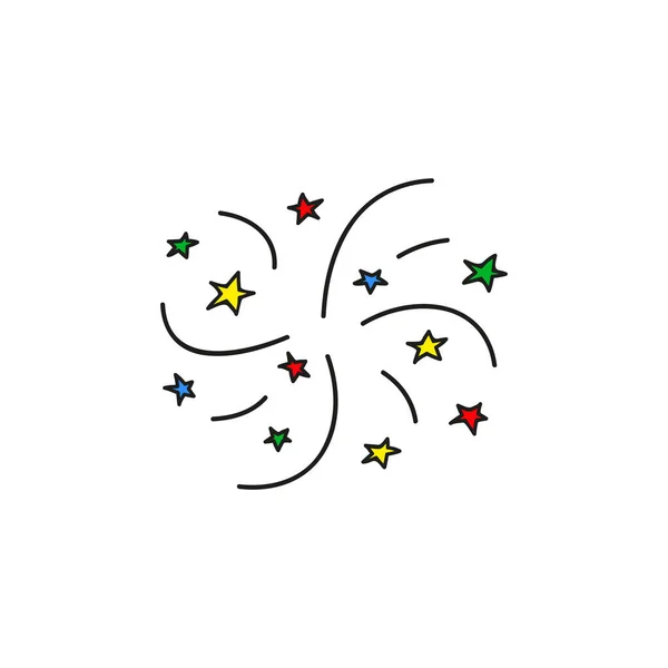 Doodle Farbiges Feuerwerk Mit Sternen Isoliert Auf Weißem Hintergrund — Stockvektor