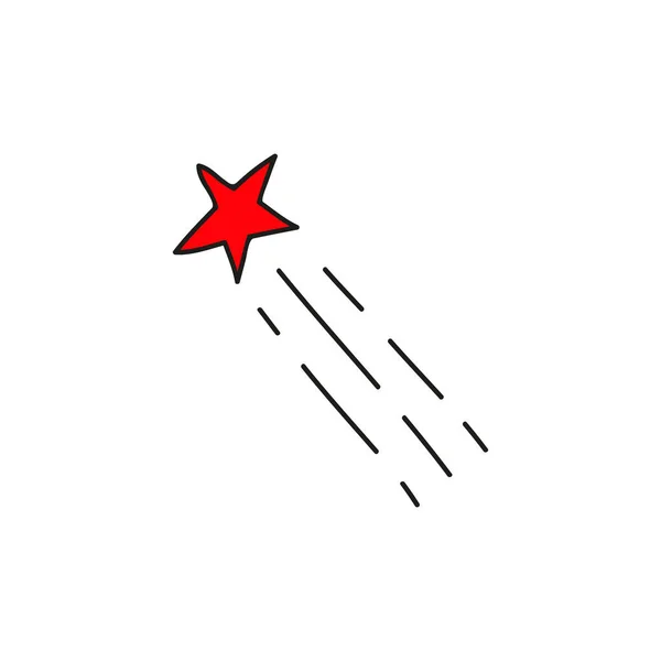 Doodle Estrella Roja Cayendo Aislada Sobre Fondo Blanco — Vector de stock