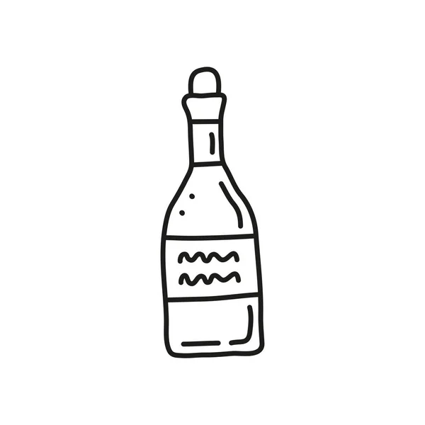 Doodle Contour Bouteille Vin Champagne Isolé Sur Fond Blanc — Image vectorielle