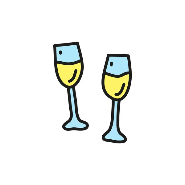 Champagne Coloré Doodle Verre Pour Couple Isolé Sur Fond Blanc — Image vectorielle