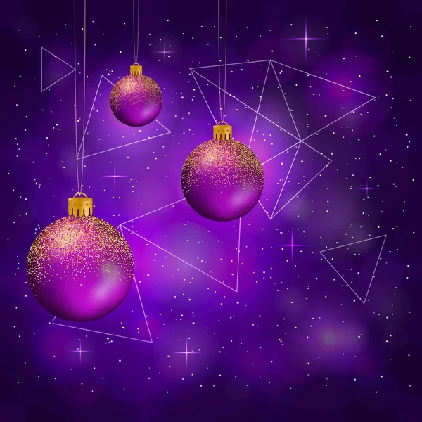 Fond Violet Cosmique Avec Étoiles Triangles Boules Boules Noël — Image vectorielle