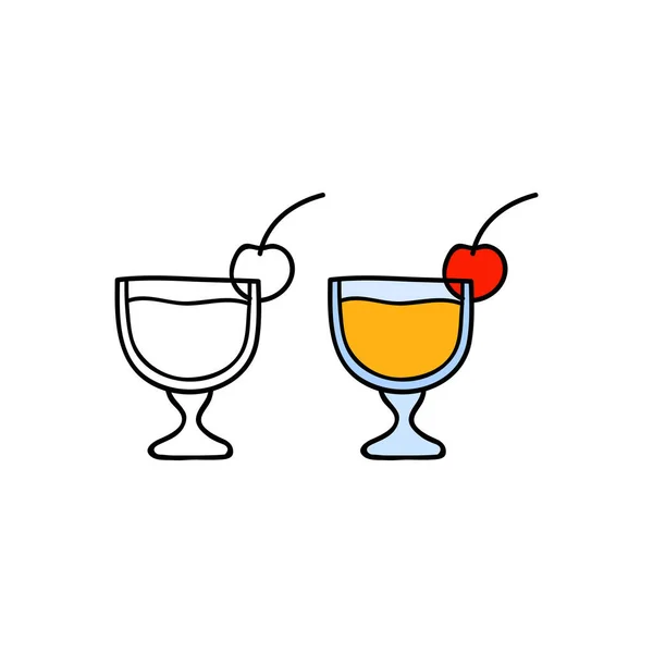Doodle Περίγραμμα Και Χρωματιστά Αλκοολούχα Κοκτέιλ Γυαλί Απομονώνονται Λευκό Φόντο — Διανυσματικό Αρχείο