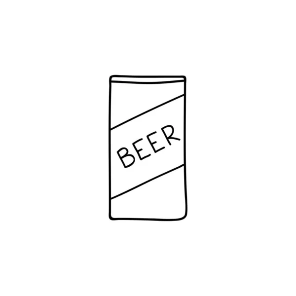 Doodle Esboza Cerveza Lata Aislada Sobre Fondo Blanco — Vector de stock