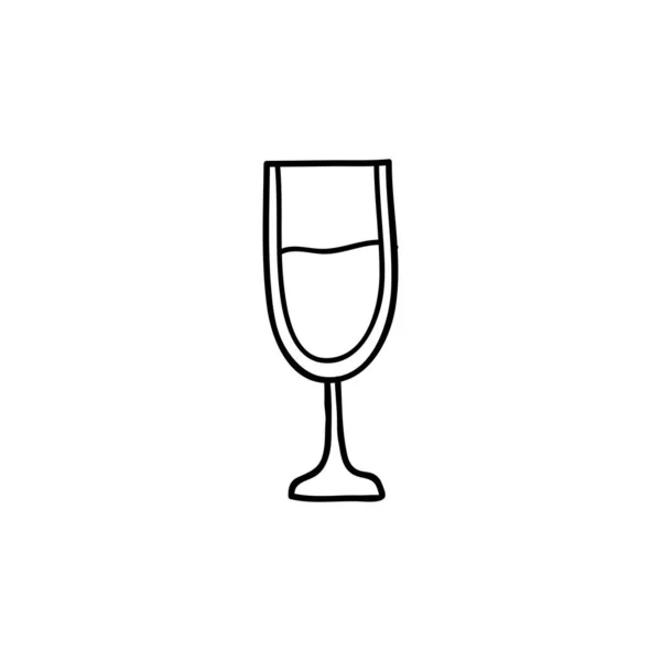 Doodle Contorno Champagne Vino Vetro Isolato Sfondo Bianco — Vettoriale Stock