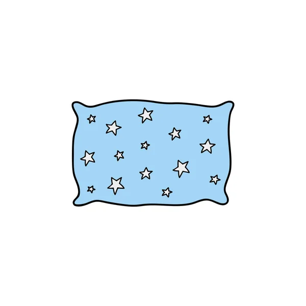 Doodle Luz Travesseiro Azul Com Estrelas Isoladas Fundo Branco — Vetor de Stock