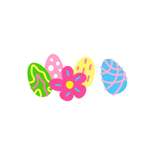 Doodle Coloridos Huevos Pascua Flor Aislada Sobre Fondo Blanco — Vector de stock