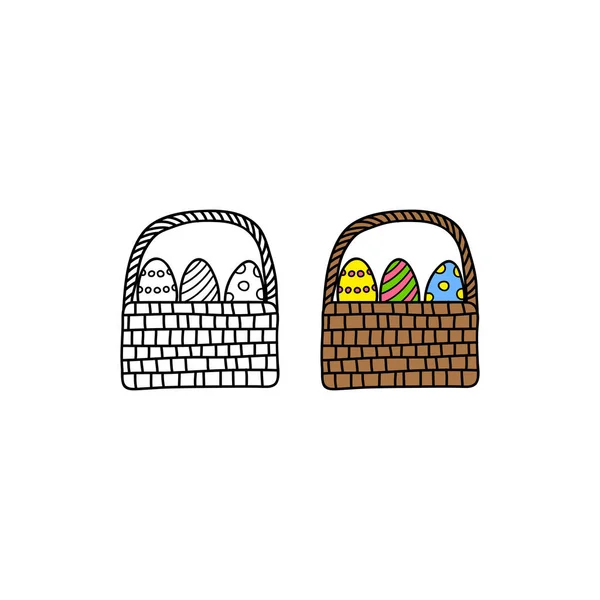 Contour Caniche Panier Coloré Avec Des Œufs Pâques Isolés Sur — Image vectorielle