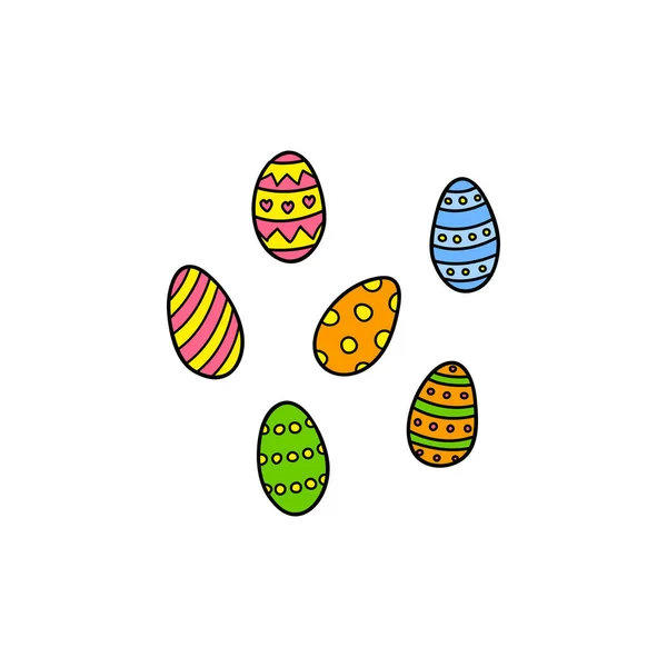 Doodle Colored Easter Eggs Isolated White Background — Stock Vector