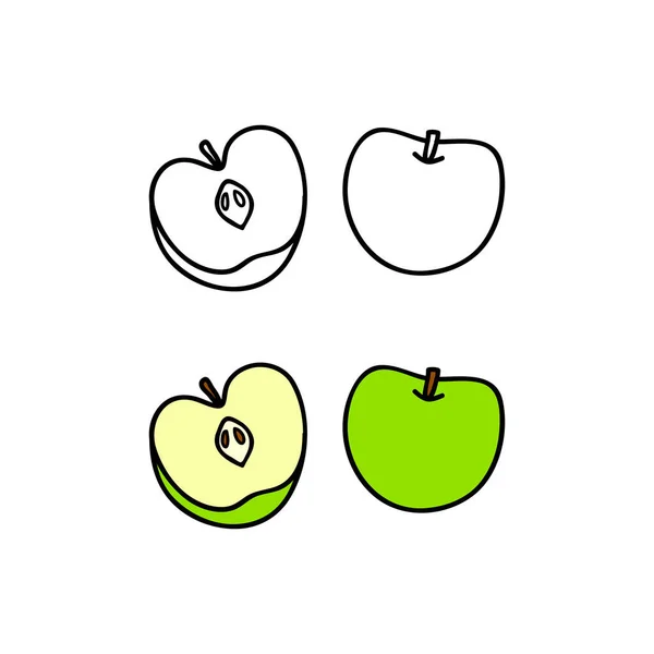Περίγραμμα Doodle Και Χρωματιστά Φρούτα Μήλο Απομονώνονται Λευκό Φόντο — Διανυσματικό Αρχείο