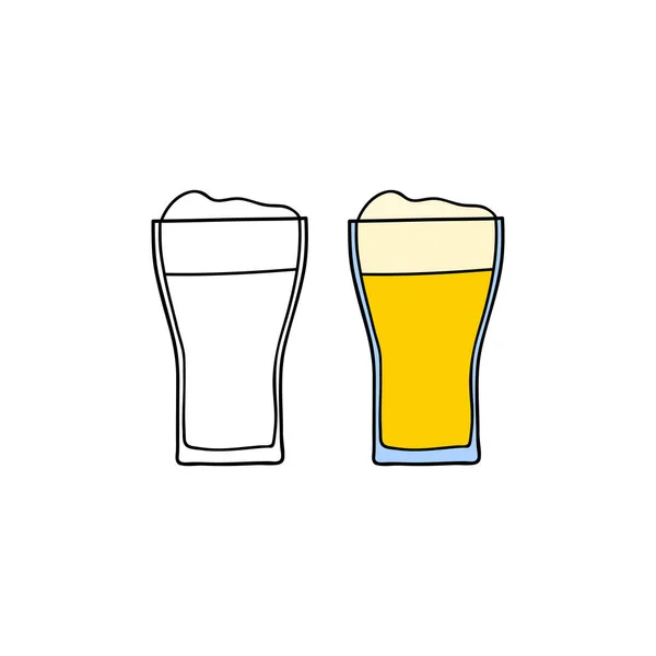 白色背景的玻璃杯中的涂鸦和彩色啤酒 — 图库矢量图片
