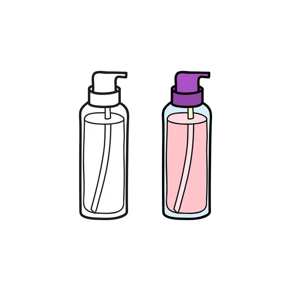 Esquema Doodle Suero Aceite Coloreado Para Cabello Botella Aislado Sobre — Vector de stock