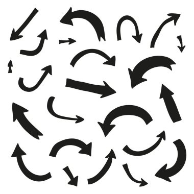 Beyaz arkaplanda izole edilmiş kalın işaretli oklar kümesi.