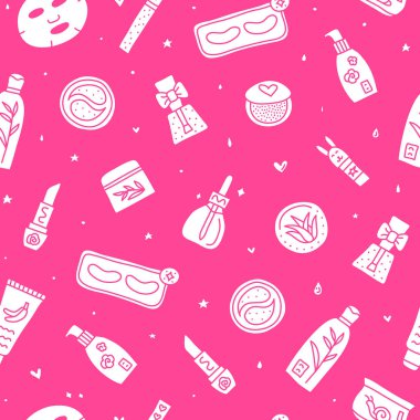 Pembe, pürüzsüz desenli, sevimli karalama Asya kozmetik ürünleri..