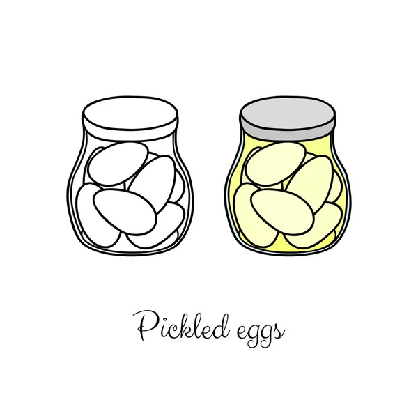 Esquema Dibujado Mano Huevos Vinagre Colores Aislados Sobre Fondo Blanco — Vector de stock