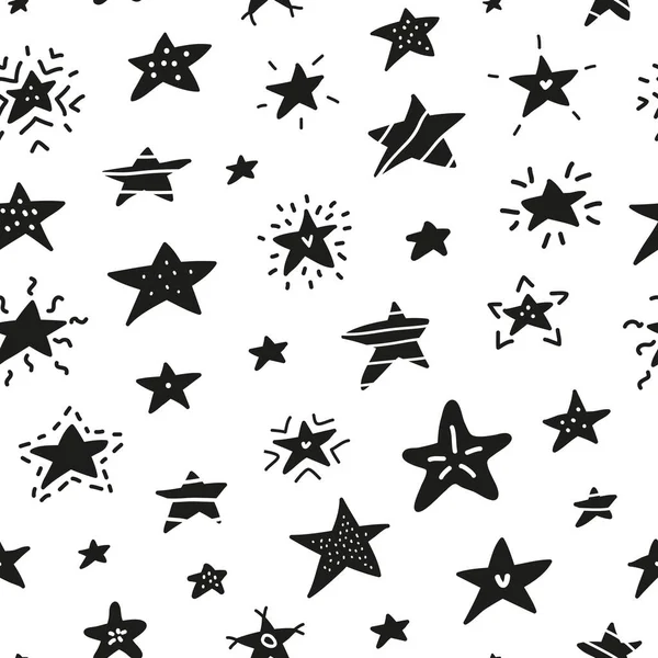 Patrón Sin Costura Blanco Negro Con Estrellas Abstractas Garabato — Vector de stock