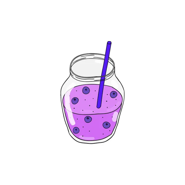 Cute Doodle Kolorowe Jagody Smoothie Słomką Izolowane Białym Tle — Wektor stockowy