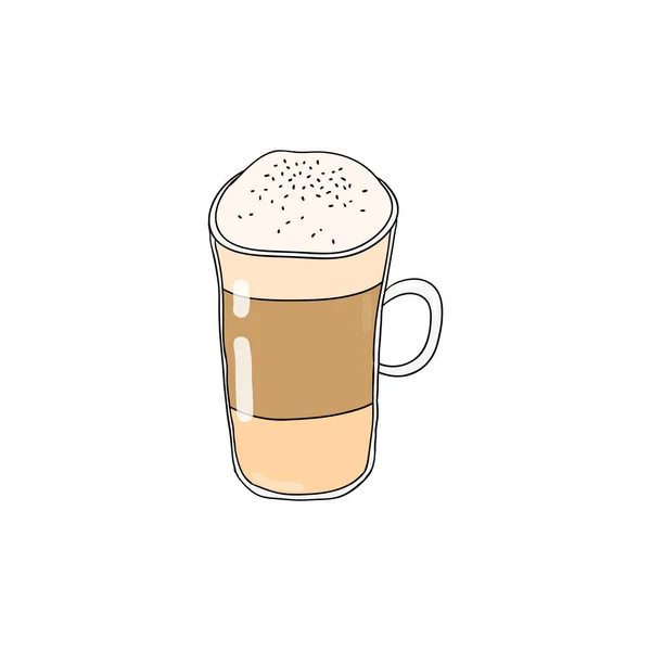 Hand Dras Färgad Latte Eller Macchiatto Kaffe Glas Isolerad Vit — Stock vektor
