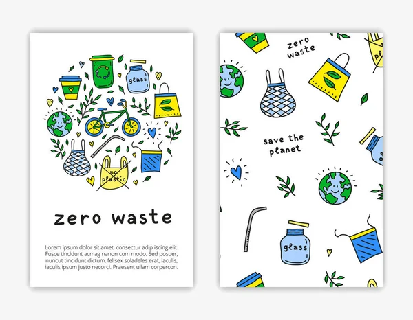 Πρότυπα Καρτών Χρωματιστά Εικονίδια Μηδενικών Αποβλήτων Χρήση Μάσκας Κοπής — Διανυσματικό Αρχείο