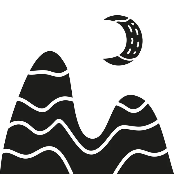 Eenvoudige Scandinavische Poster Met Zwarte Doodle Berg Maan Witte Achtergrond — Stockvector