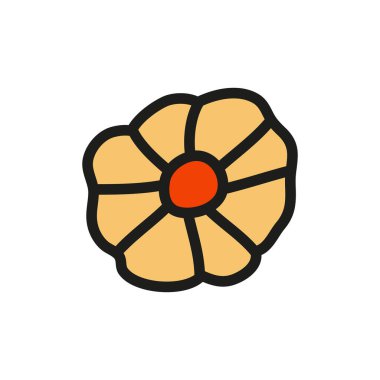 Beyaz zemin üzerinde reçel izole Doodle renkli kurabiye.