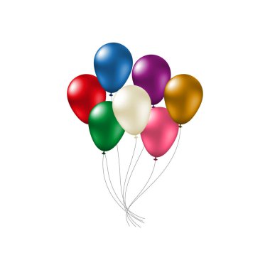 Beyaz arkaplanda izole edilmiş parlak pürüzsüz yüzeyi olan renkli helyum balonları.