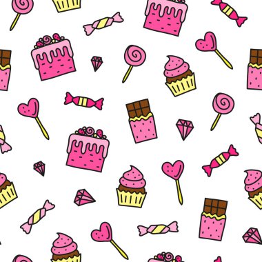 Pembe tatlılar ve tatlılarla kusursuz desen.