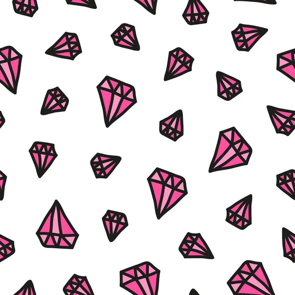 Eenvoudig Naadloos Patroon Met Roze Doodle Diamanten — Stockvector