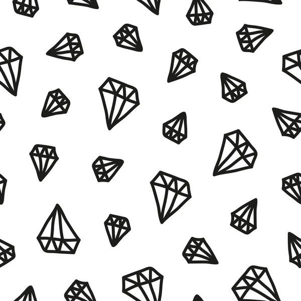 Zwart Wit Naadloos Patroon Met Schets Doodle Diamanten — Stockvector