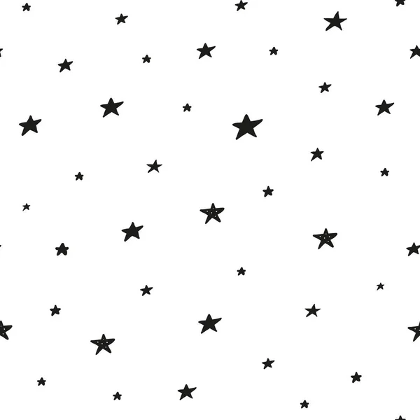 Patrón Sin Costura Blanco Negro Con Estrellas Abstractas Garabato — Vector de stock