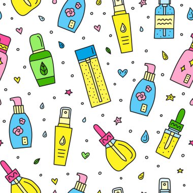 Kusursuz desenli, karalama renkli cilt bakım serumu, ampul, esans şişeleri..