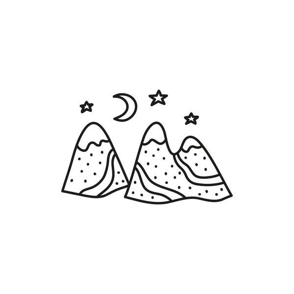 Cute Doodle Zarys Góry Gwiazdy Księżyc Izolowane Białym Tle — Wektor stockowy