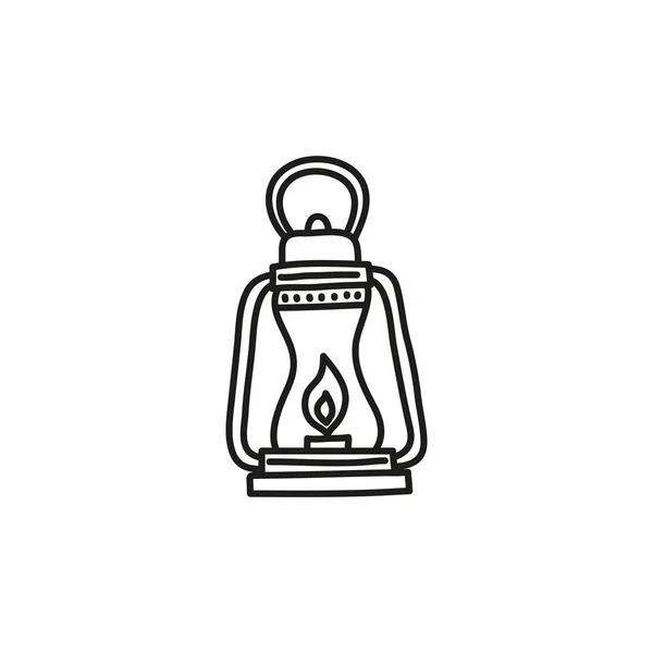 Doodle Bosquejo Linterna Camping Icono Aislado Sobre Fondo Blanco — Vector de stock