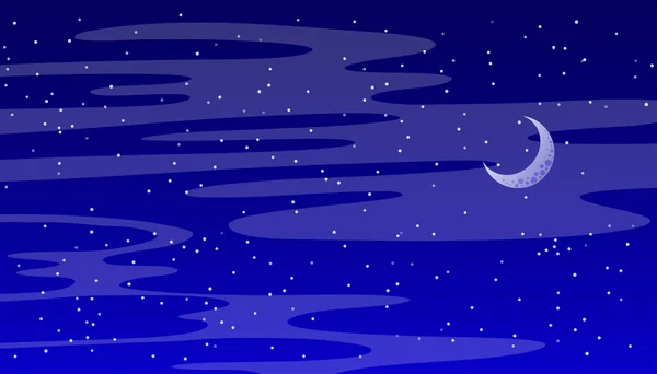 Fondo Cielo Azul Nocturno Con Estrellas Nubes Luna — Vector de stock