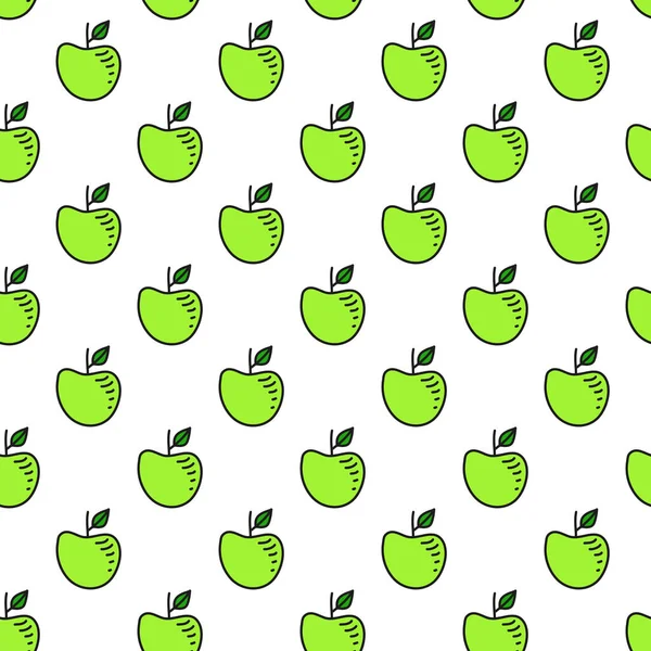 Simple Seamless Pattern Doodle Green Apples — Stock Vector