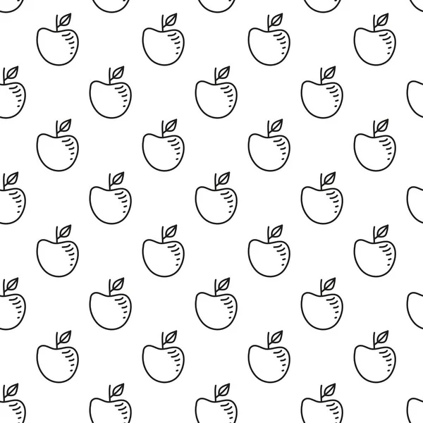 Black White Seamless Pattern Doodle Outline Apples — Stock Vector