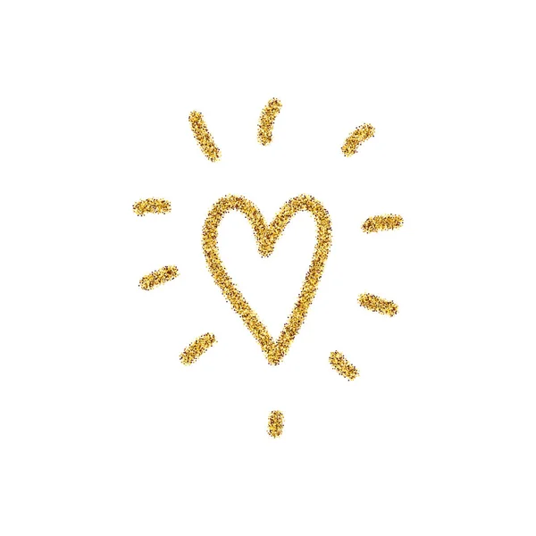 Gyllene Glitter Hjärta Med Solbränna Isolerad Vit Bakgrund — Stock vektor