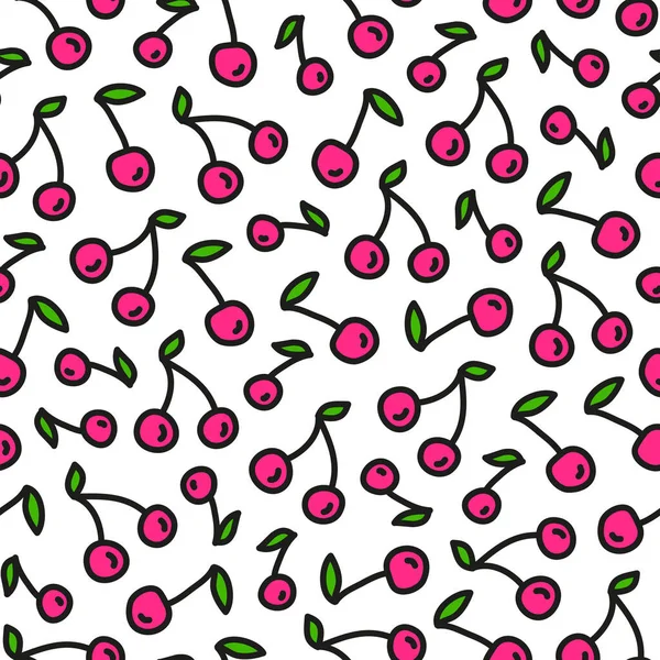 Simple Seamless Pattern Doodle Colored Cherries — Stock Vector