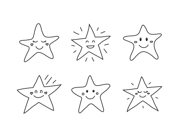 Conjunto Iconos Carácter Feliz Estrella Doodle Contorno Aislado Sobre Fondo — Vector de stock