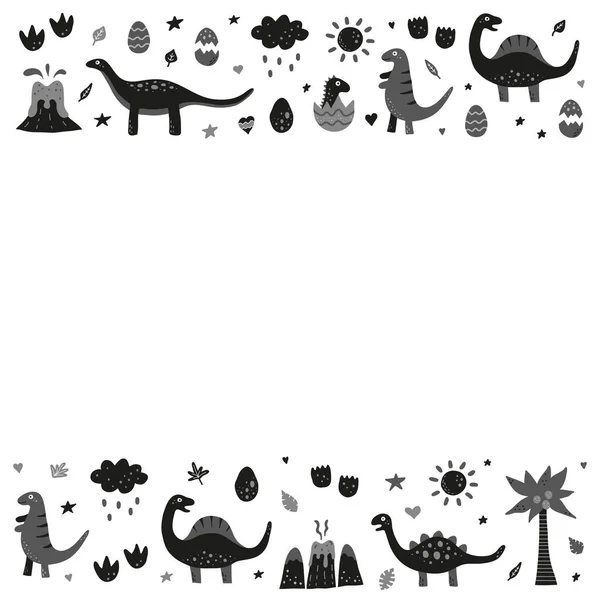 Плакат Чорними Каракулевими Динозаврами Іншими Іконками Скандинавському Стилі Білому Тлі — стоковий вектор