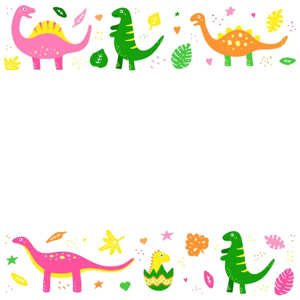 Poster Colorful Doodle Dinosaurs Other Icons Scandnavian Style White Background — Stock Vector