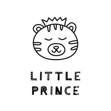 Kaplan yüzlü, güzel bir el çizimi ve beyaz arka planda izole edilmiş küçük prens..