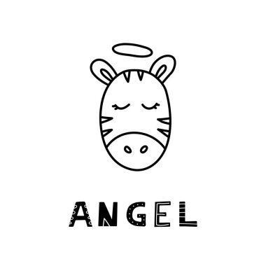 Beyaz arka planda izole edilmiş zebra yüzlü ve harfli güzel bir el çizimi..