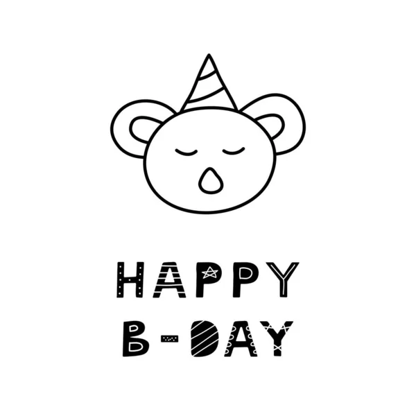 Симпатичный Ручной Рисунок Коалой Лица Буквы Счастливый День Рождения Изолированы — стоковый вектор