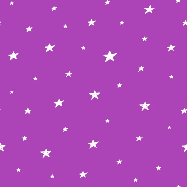 Padrão Sem Costura Violeta Com Doodle Estrelas Brancas — Vetor de Stock