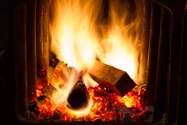 Dry firewood in flames. — Stock Photo, Image