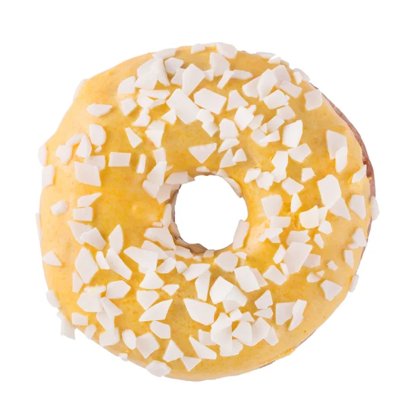 Banana donut in yellow glaze with chips — Stock Photo, Image